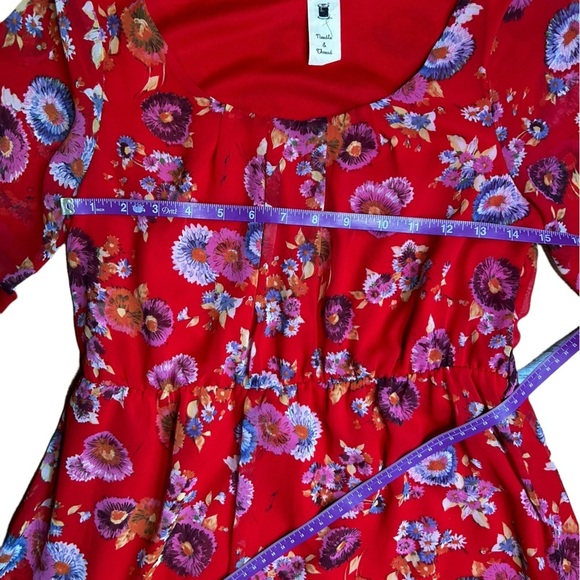 Anthropologie Needle & Thread Red Floral Dress Semi Sheer Size Small - Picture 6 of 9